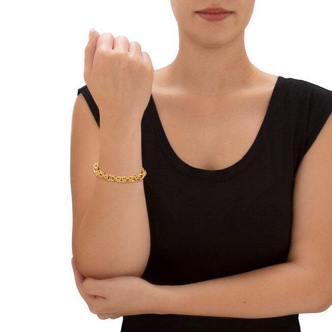 Byzantine-Link Bracelet Gold Ion-Plated Stainless Steel 8mm 7.5 inches Length, , alternate image number null