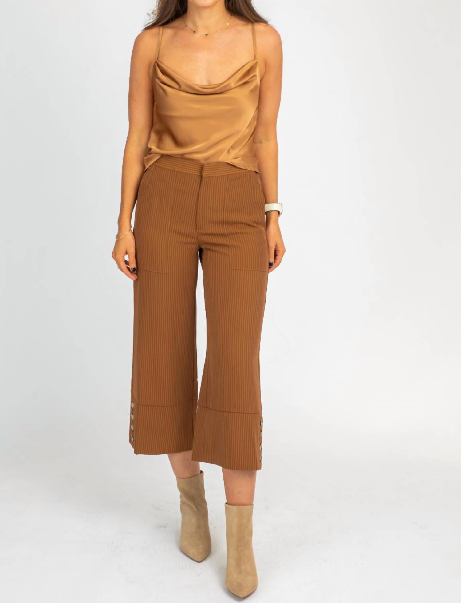 Camel Pinstripe Wide Leg Trousers, Brown / Brown, alternate image number 2