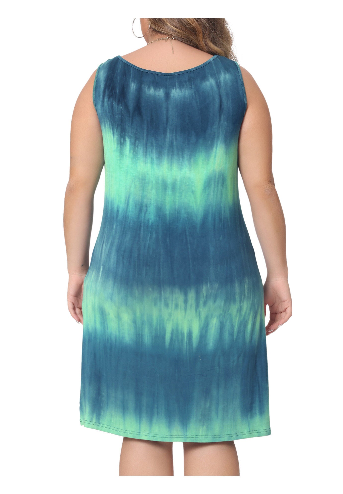 Summer Sleeveless Tie Dye Tank Loose Sundress, Blue Green / Teal, alternate image number 3