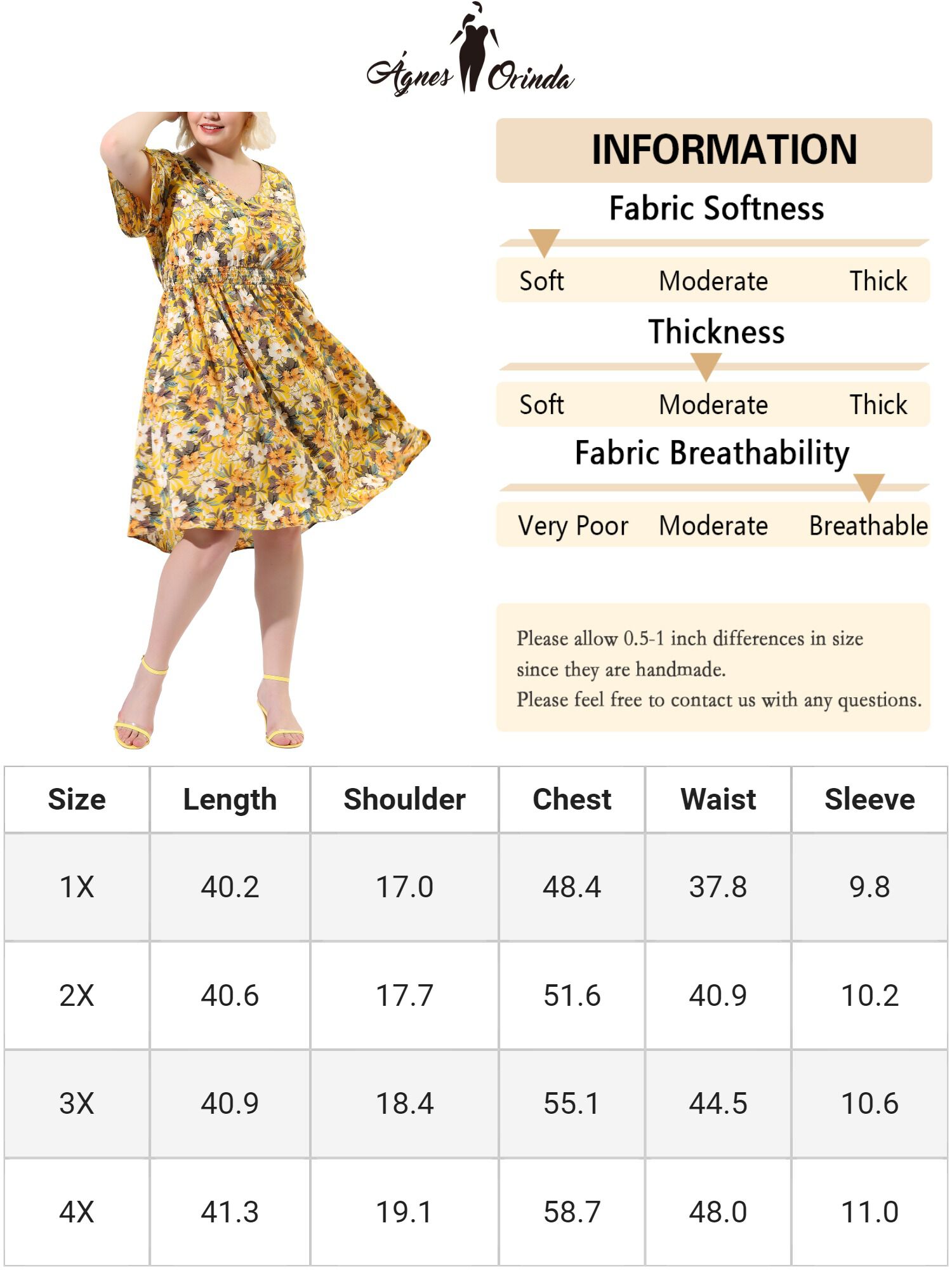 Summer Elastic Waist V Neck Short Sleeve Floral Midi Dress, Yellow / Yellow, alternate image number 4