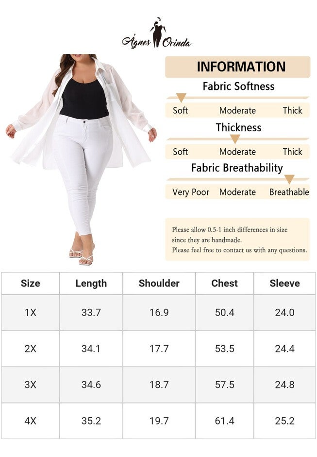 LONG SLEEVE BUTTON DOWN SOLID SHEER SHIRT TOP, White / White, alternate image number 4