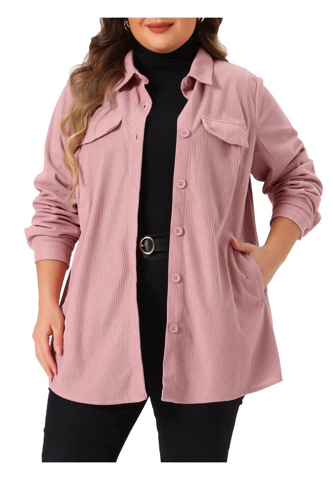 BUTTON DOWN SHIRT CORDUROY SHACKET JACKET, Pink / Pink, alternate image number 1