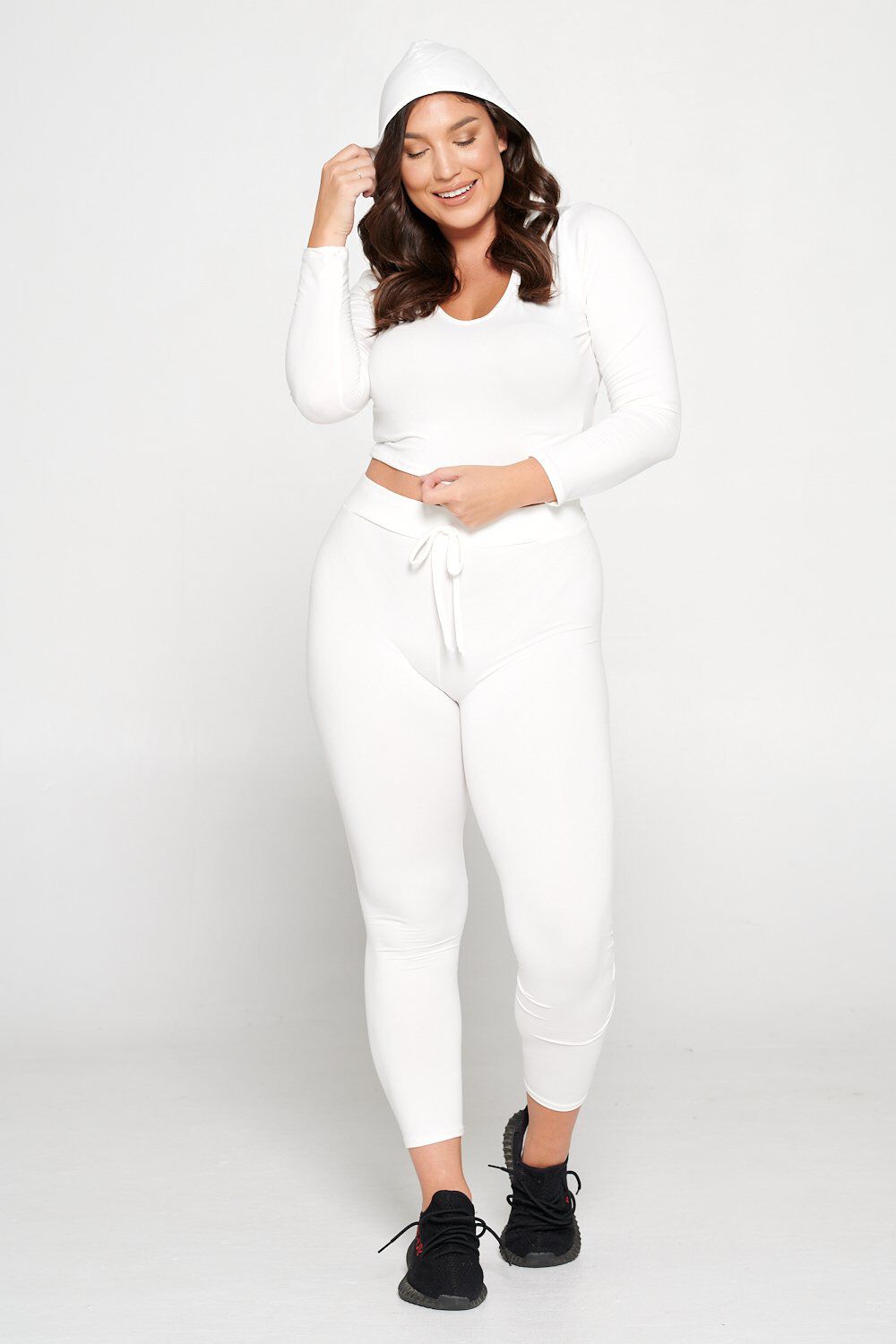 Crop Pullover Hoodie and Sweatpants Set, Off White / White, alternate image number 1