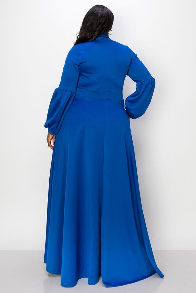 Bella Donna Dress with Ribbon and Bishop Sleeves, Royal / Royal Blue, alternate image number 2