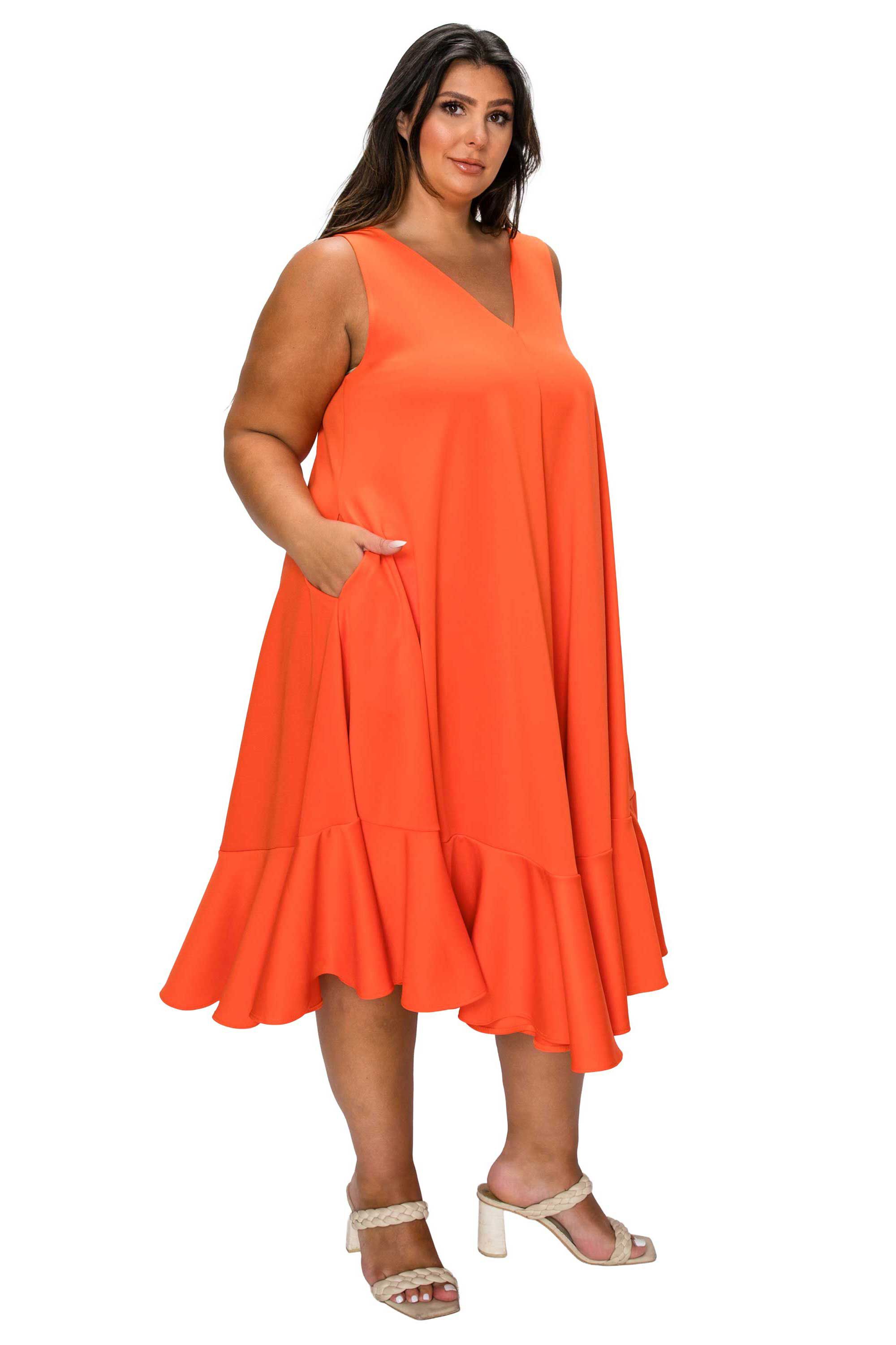 Simone Sleeveless Pocket Flare Dress, Orange / Orange, alternate image number 1