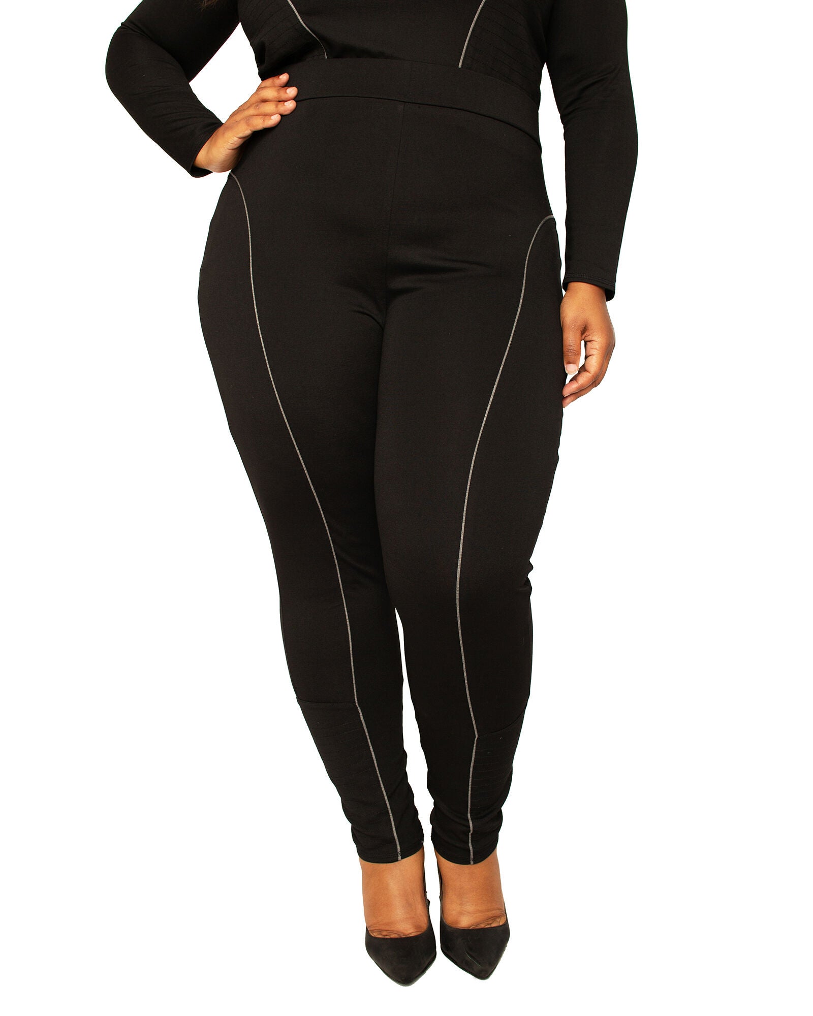 Sasha High Rise Ponte Knit Moto Slip Fit Leggings, BLACK / Black, hi-res image number 0