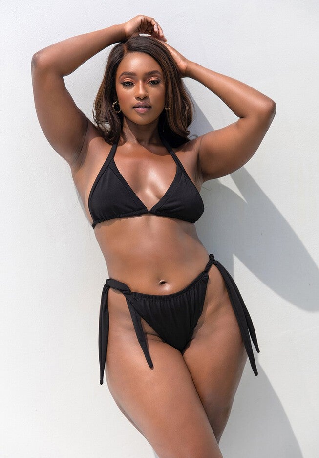 Essential Side Tie Bikini Swim Bottom, Black / Black, alternate image number null
