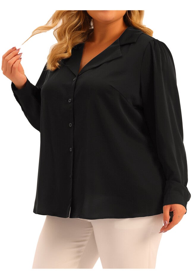 Casual Collar Long Sleeve Button Down Shirt, Black / Black, alternate image number 1