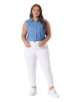 Sleeveless Button Down Shirt Chambray Top