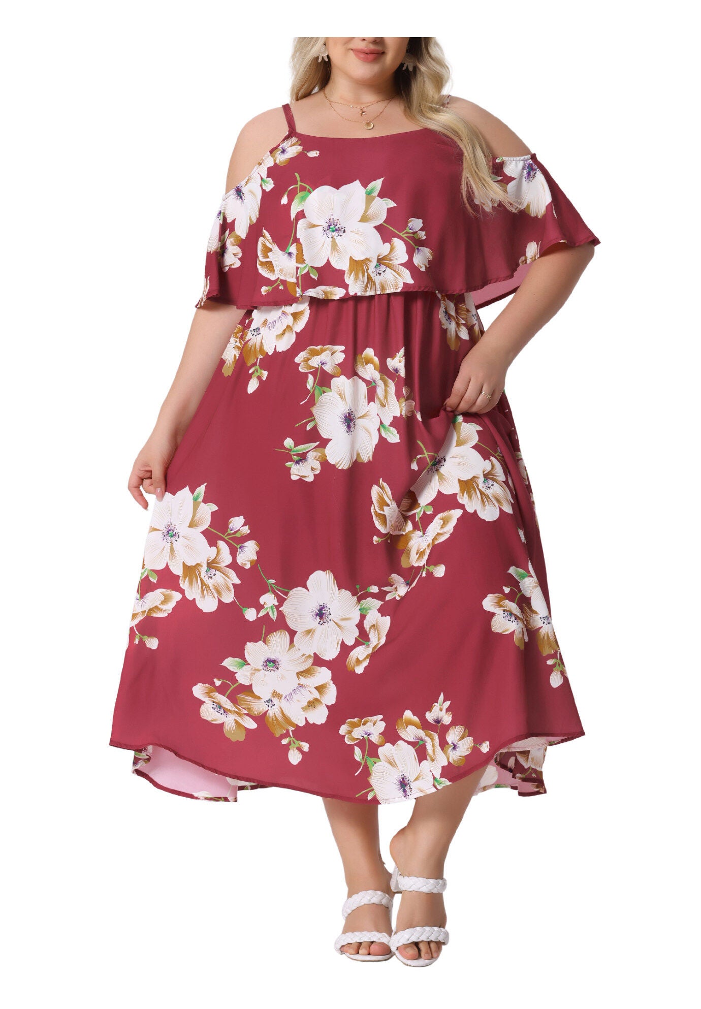 Summer Square Neck Adjustable Strap Beach Maxi Dress, Red / Red, alternate image number 2