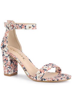 Floral Print Open Toe Block High Heels Summer Sandals