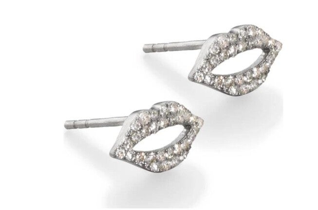 TINY KISS PAVE DIAMOND STUD EARRINGS IN SILVER, Silver / Silver, hi-res image number 0