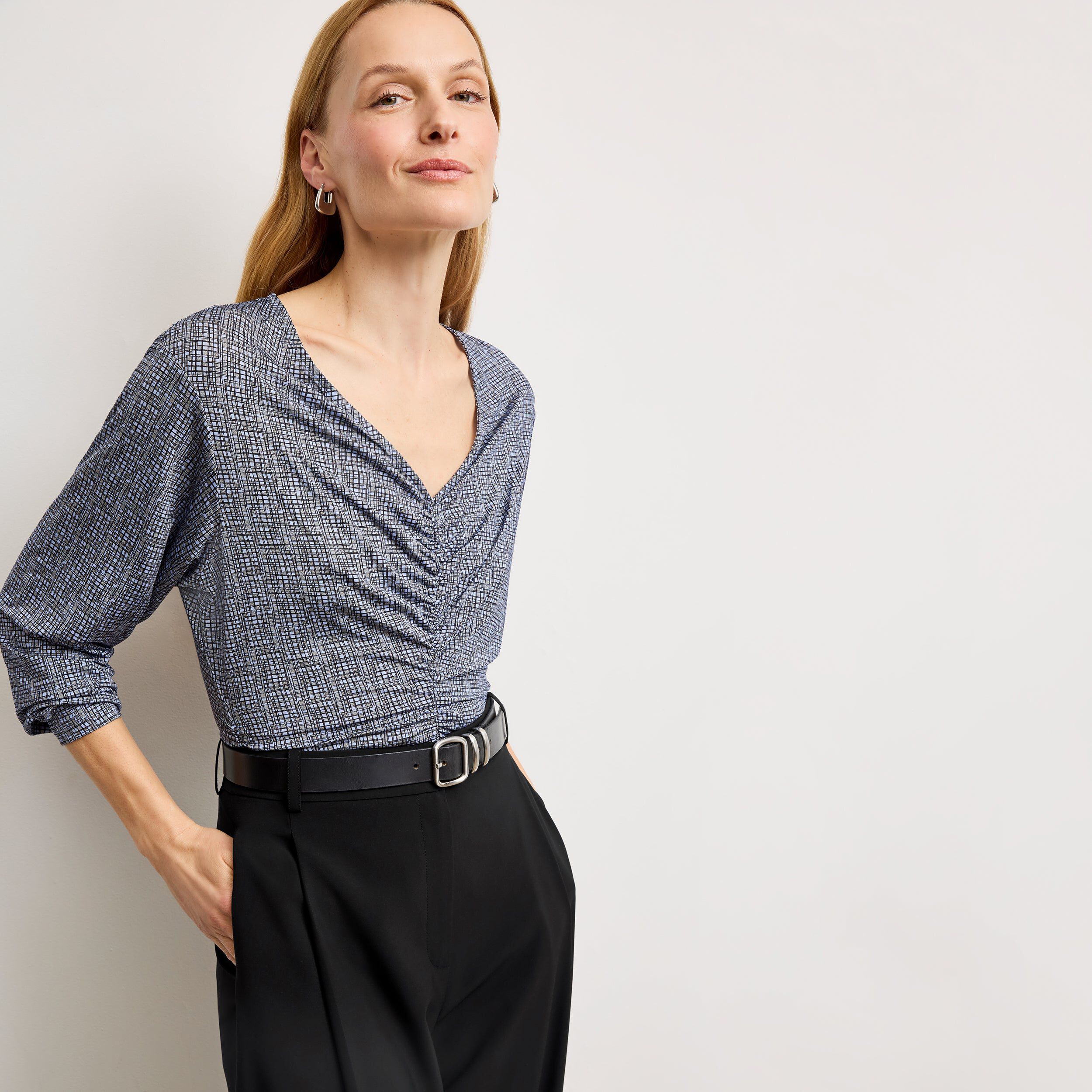 Amina Ruched Top - Printed Jersey, Blueprint Sketch / multi, hi-res image number 0