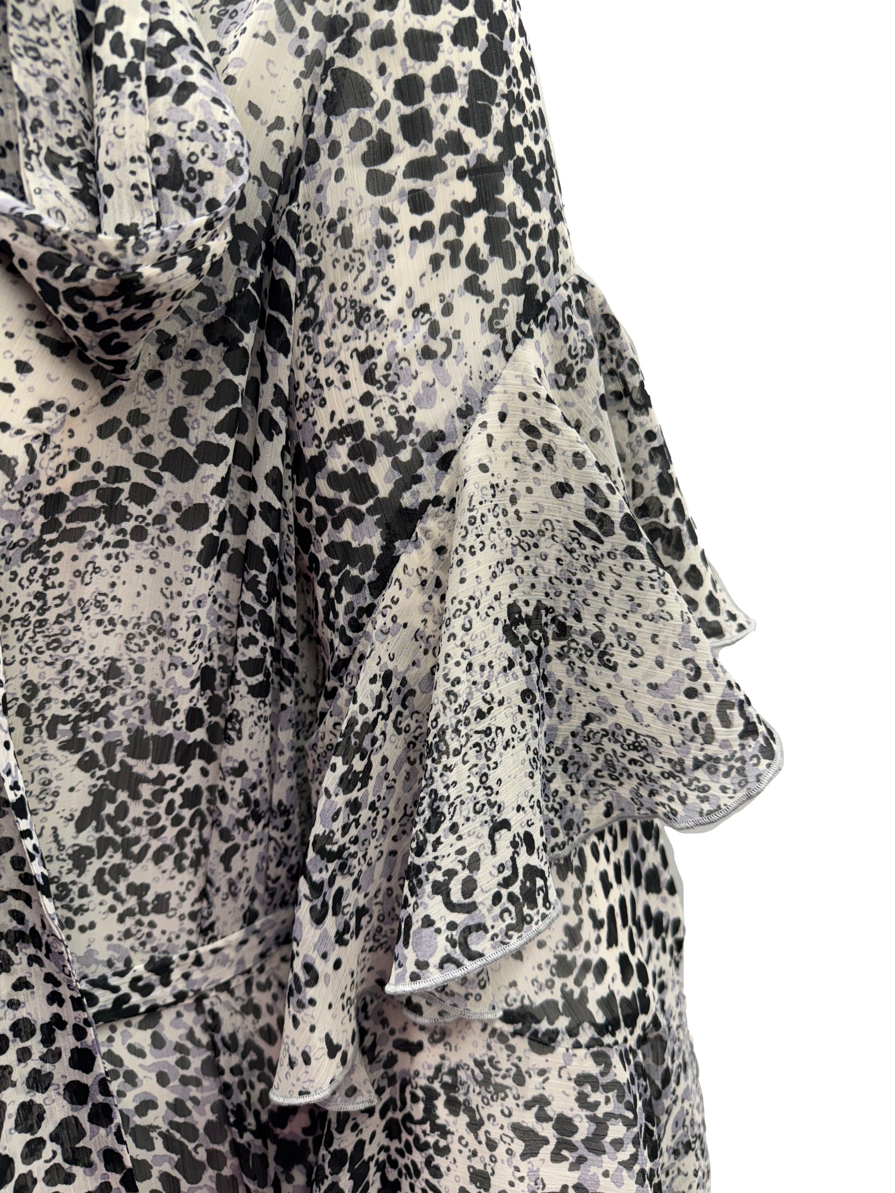 Korinne Deluxe Kaftan With Neck Tie Black & White Cheetah Print, BlackWhite / Black, alternate image number 4