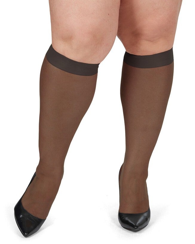 Energizing Plus Size Knee High Stockings 2-Pack, Off Black / Black, alternate image number 1