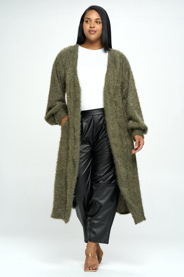 FEATHER BISHOP SLEEVE POCKET CARDIGAN, , alternate image number null