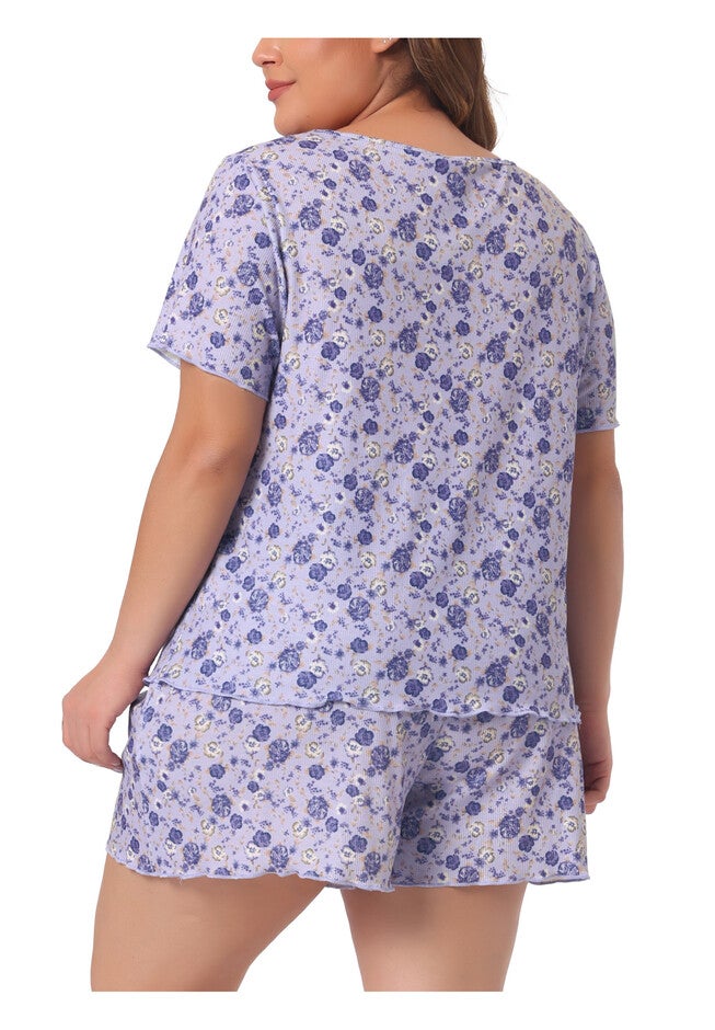 Short Sleeve Summer Casual 2 Piece Pajama Set, Purple / Purple, alternate image number 3