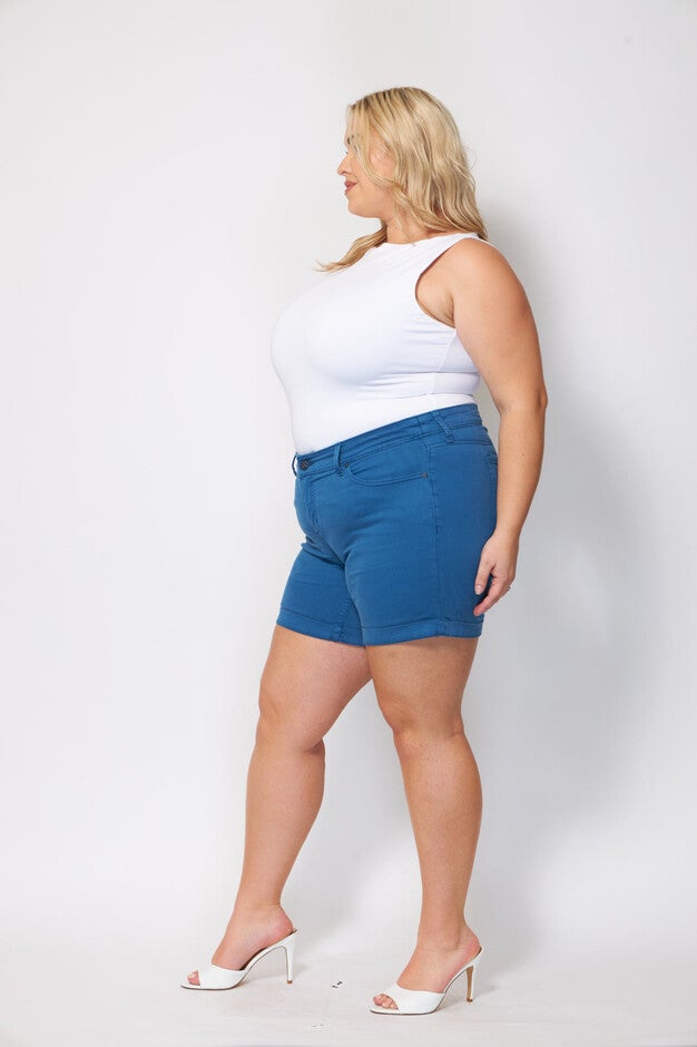 Slink Jeans Womens Mid Rise Shorts, Azure / Azure Blue, alternate image number 2