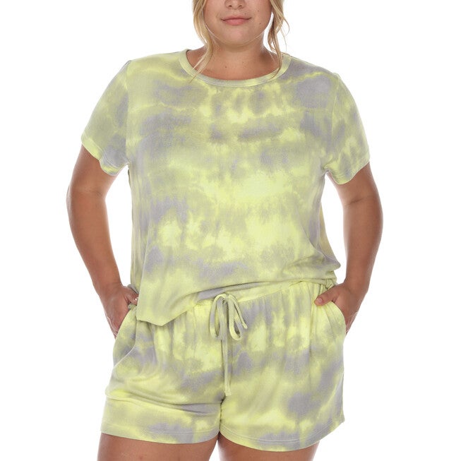 2 Piece Top & Shorts Lounge Set, GreyYellow / Yellow, alternate image number 3