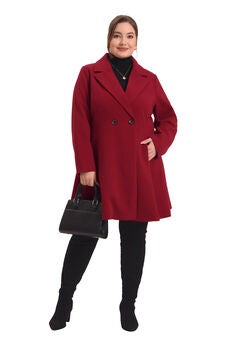 A LINE NOTCHED LAPEL DOUBLE BREASTED LONG PEACOAT