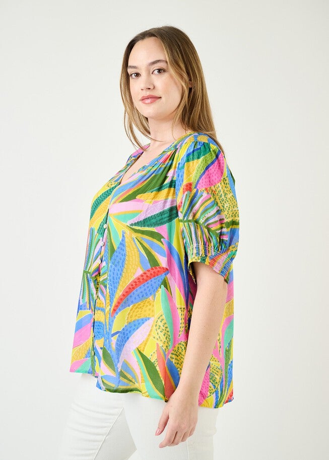 Michaela Tropical Button-Down Top, , alternate image number null