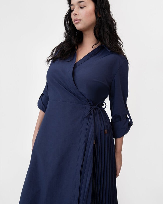 Long Sleeve Midi Shivon Dress, Maritime Blue / Navy, alternate image number 3