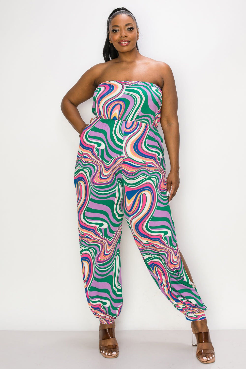 LILLIAN SLEEVELESS JUMPSUIT, Delic Marble / Kelly Green, alternate image number 1