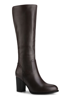 Round Toe Stacked Block Heels Knee High Boots