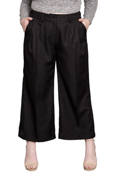 Pleated Front Cropped Wide Leg Woven Pants