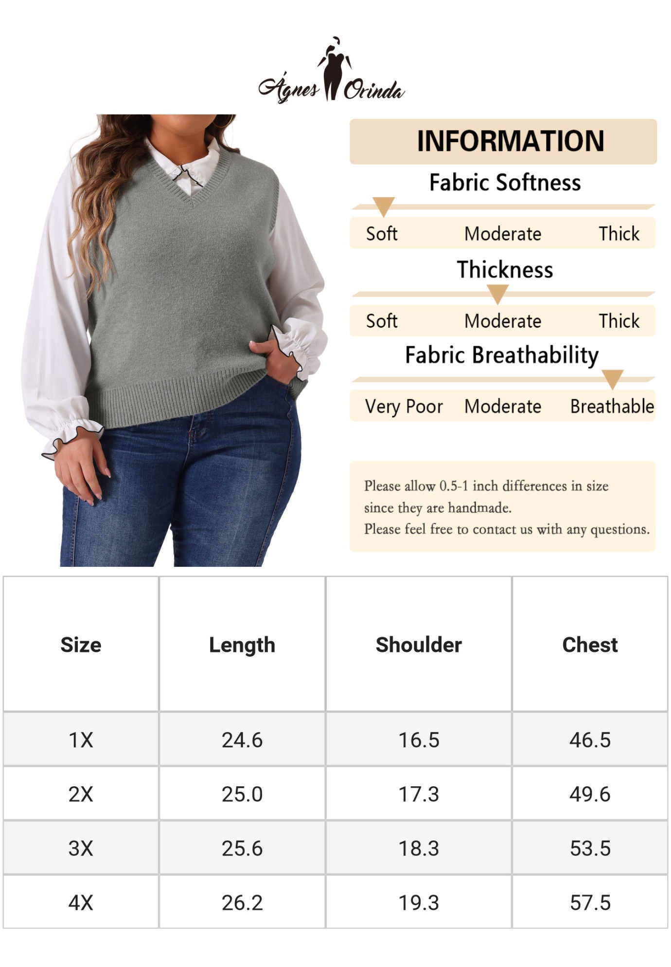 V Neck Knit Vest Sleeveless Pullover Sweater Top, Gray / Cool Gray, alternate image number 4