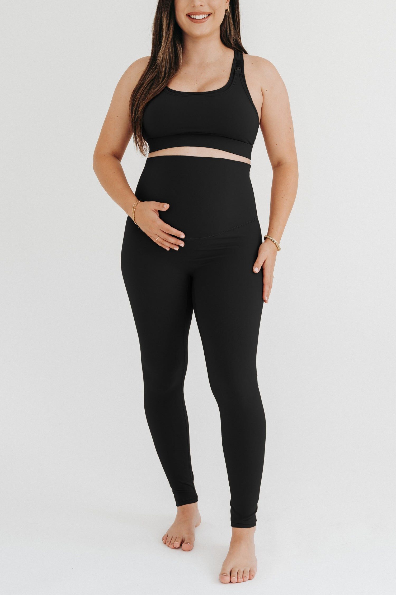 Women's Athletic Maternity Legging with Scrunched Butt Design and Supportive Belly Band, Black / Black, hi-res image number 0