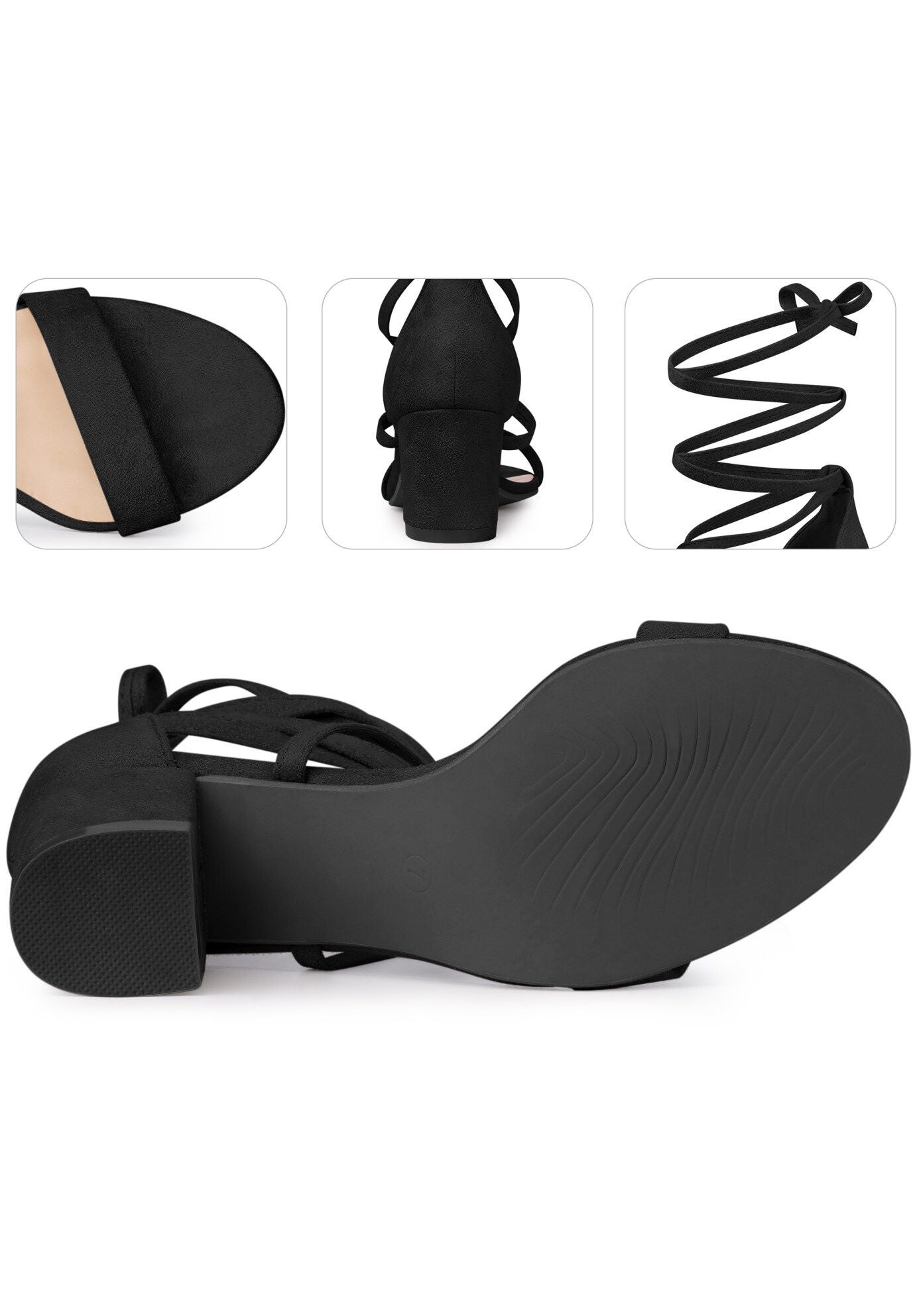 Lace Up Heels Chunky Heel Sandal, Black / Black, alternate image number 2