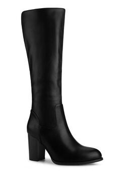 Round Toe Stacked Block Heels Knee High Boots