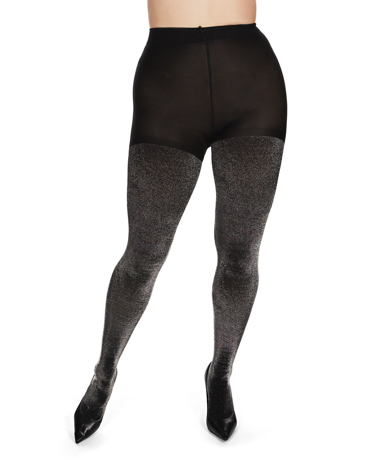 Liquid Metal Opaque Tights, BlackSilver / Silver, alternate image number 1