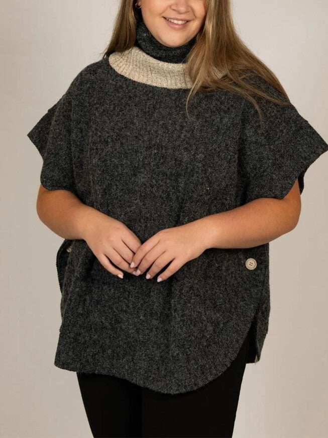 Gretchen Sweater Poncho Short Sleeves, Charcoal / Charcoal Grey, hi-res image number null