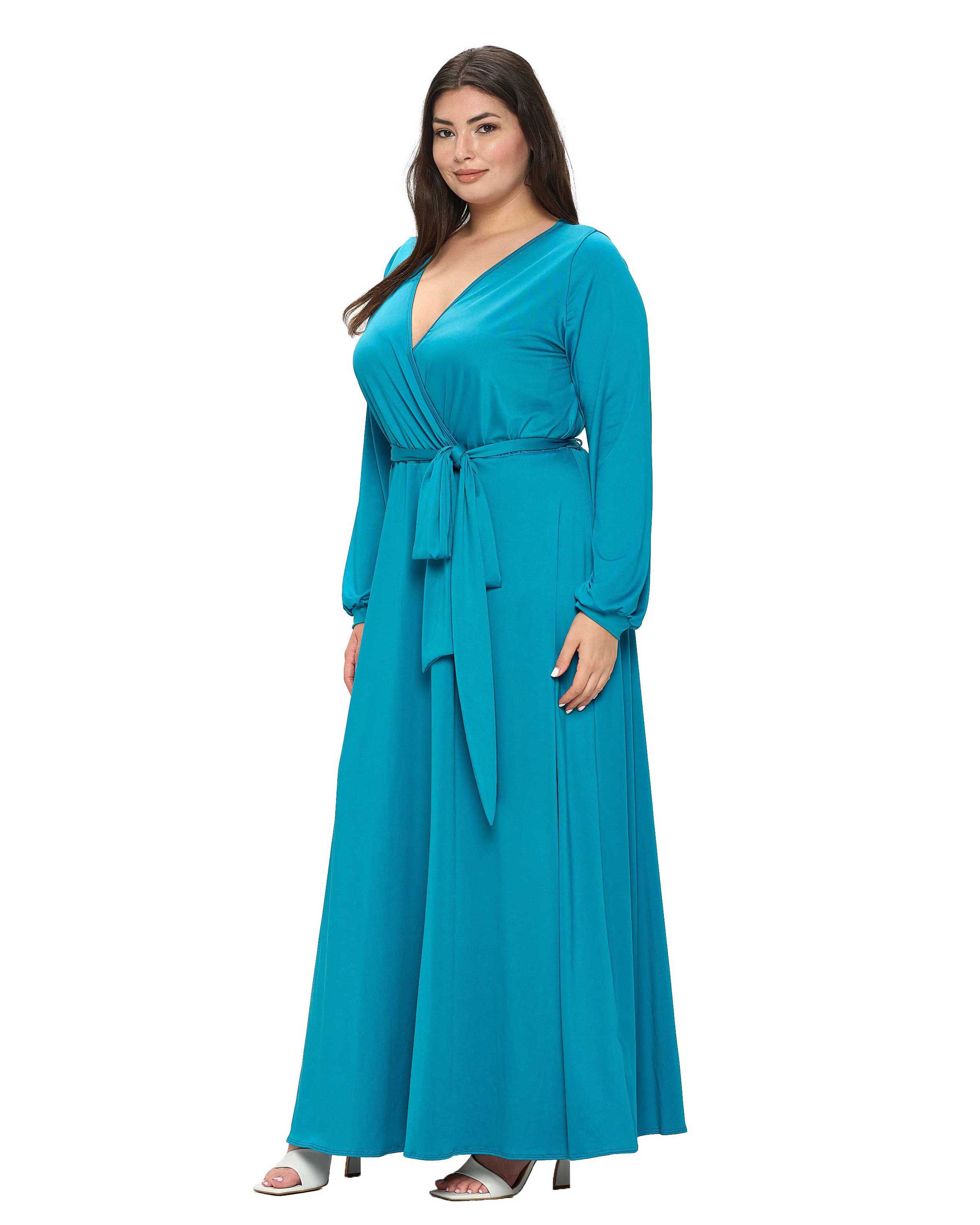 ESPINOZA SURPLICE MAXI DRESS, Teal / Teal, alternate image number 2