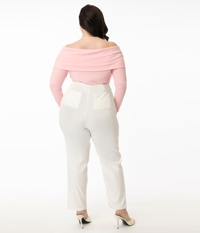 Unique Vintage Plus Size 1960s White Cigarette Pants, White / White, alternate image number 2