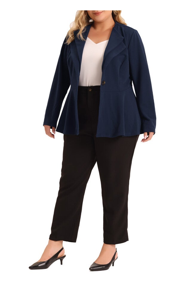 WORK OFFICE DOUBLE NOTCH LAPEL PEPLUM BLAZER, Navy Blue / Navy, alternate image number 1