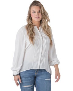 Plus Size Trisha Mandarin Collar Tuxedo Front Chiffon Blouse