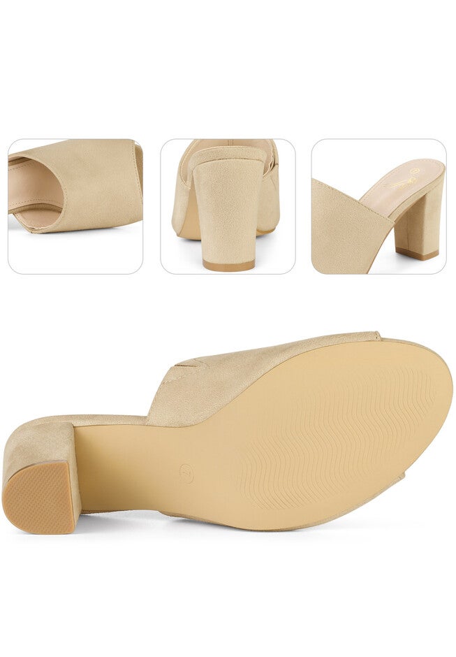 Slip On Chunky Heels Mules Slide Sandals, Beige / Beige, alternate image number 3