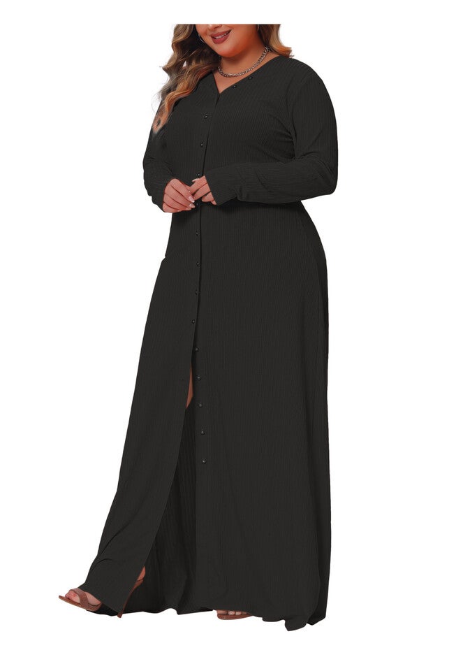 Side Split Long Sleeve Cardigan Cover Up Dress, Black / Black, alternate image number null