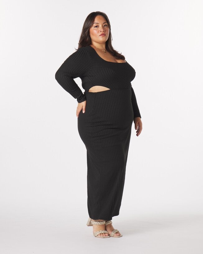 Madeline Cut-Out Maxi Dress, Black / Black, alternate image number 2