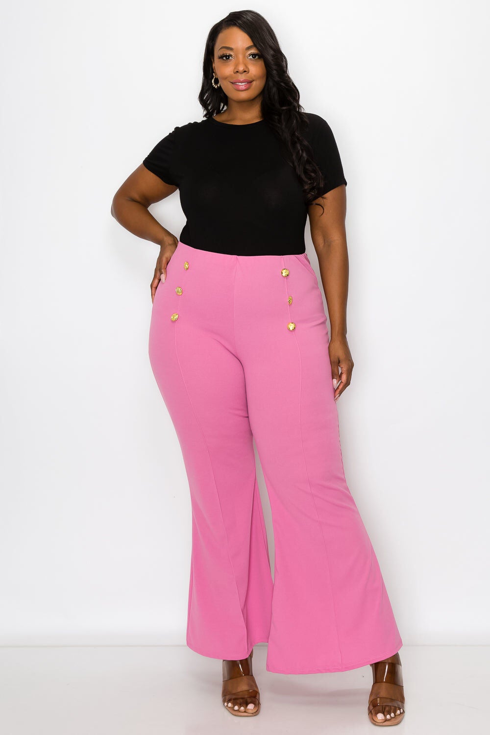 RUTH HIGH WAISTED FLARE PANTS, Bubble Gum / Pink, hi-res image number 0