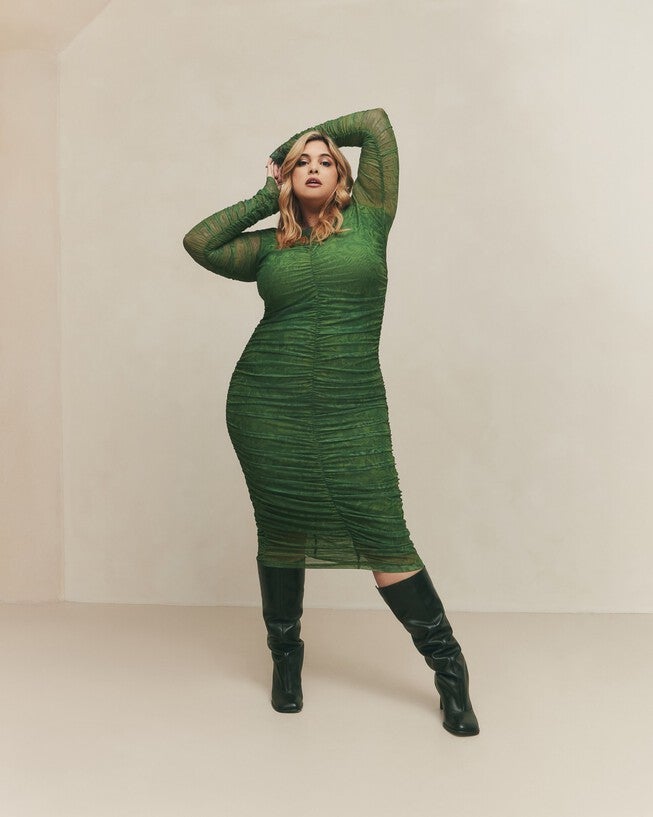 PRINTED MESH DRESS, Green / Kelly Green, hi-res image number null