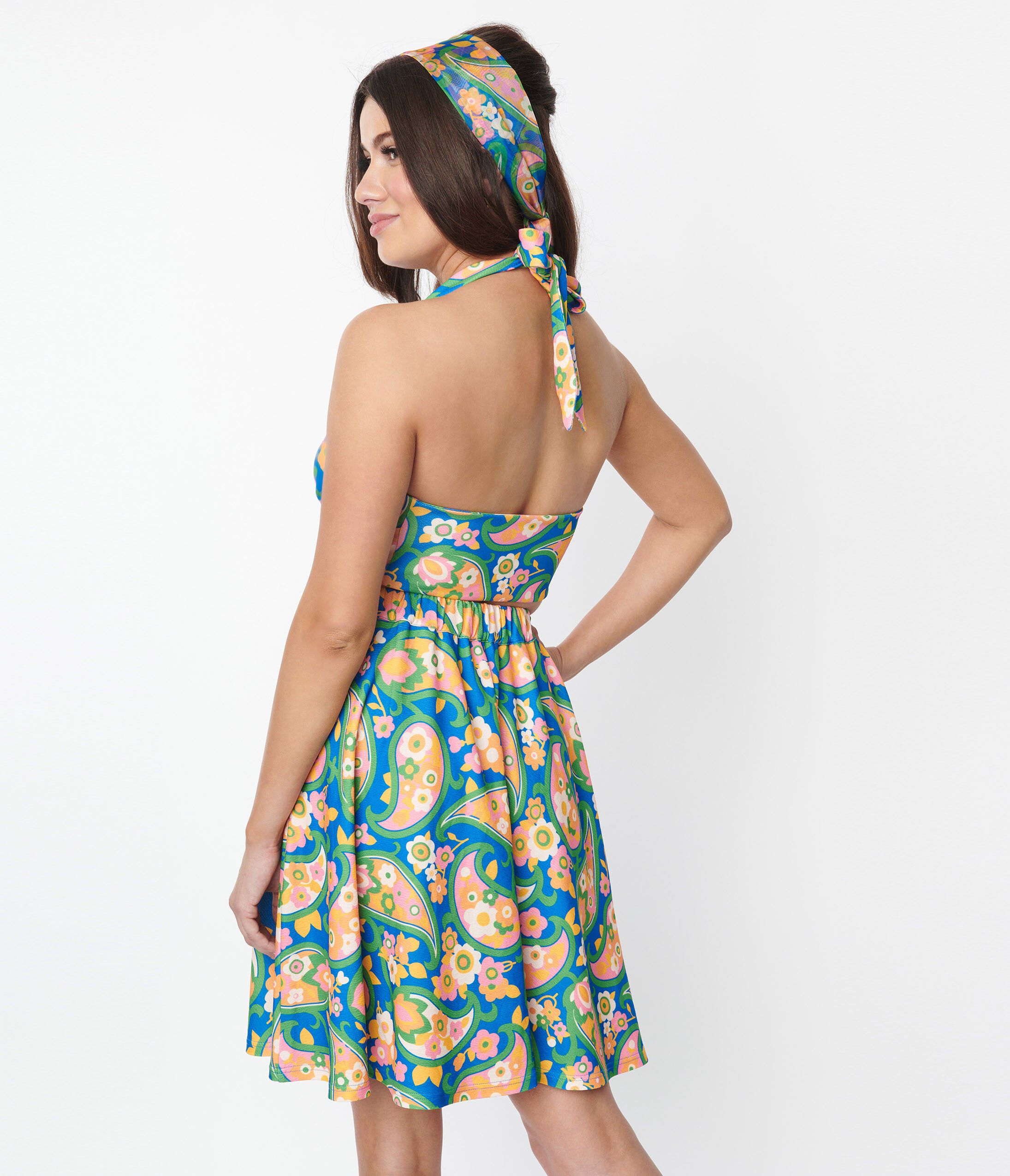 Smak Parlour Blue Paisley Floral Mod Print Sweet Talk Flare Skirt, Blue Paisley / Azure Blue, alternate image number 4