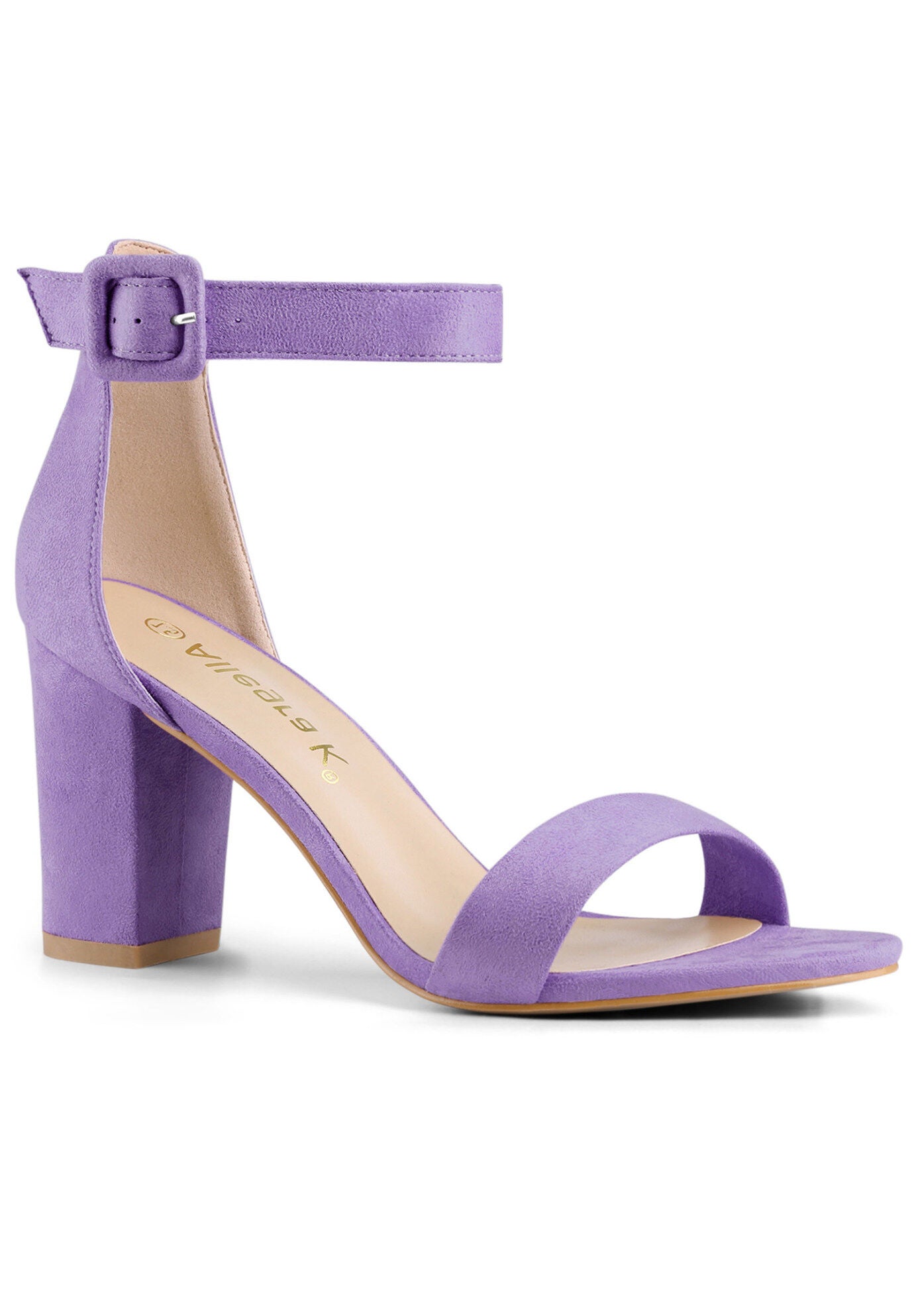 Open Toe Ankle Buckle Strap Block High Heel Sandals, Purple / Purple, hi-res image number 0