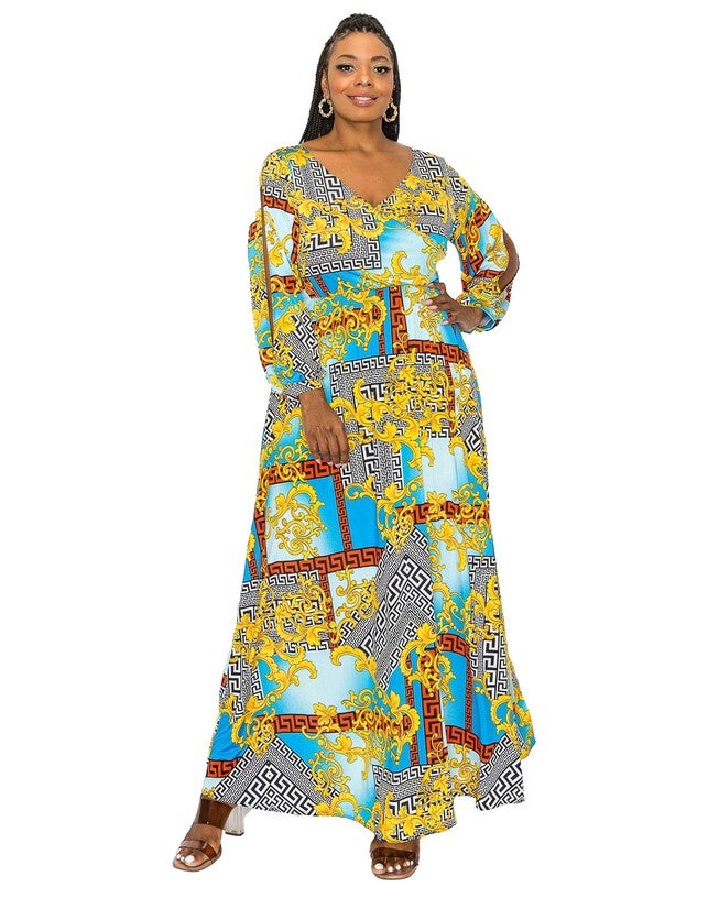 Vita Surplice Wrap Maxi Dress, Blue Royalty / Yellow, hi-res image number null
