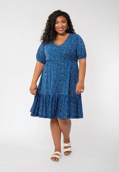 Chelsea Blue Dot Ruffle Tiered Puff Sleeve Dress