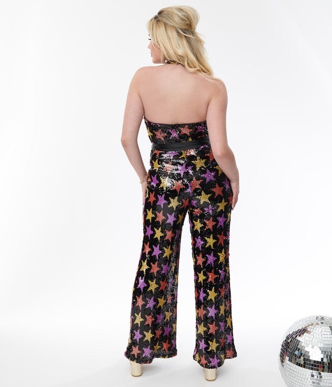 Smak Parlour Black & Multicolor Star Sequin Glamour Goddess Jumpsuit, Black / Black, alternate image number 1