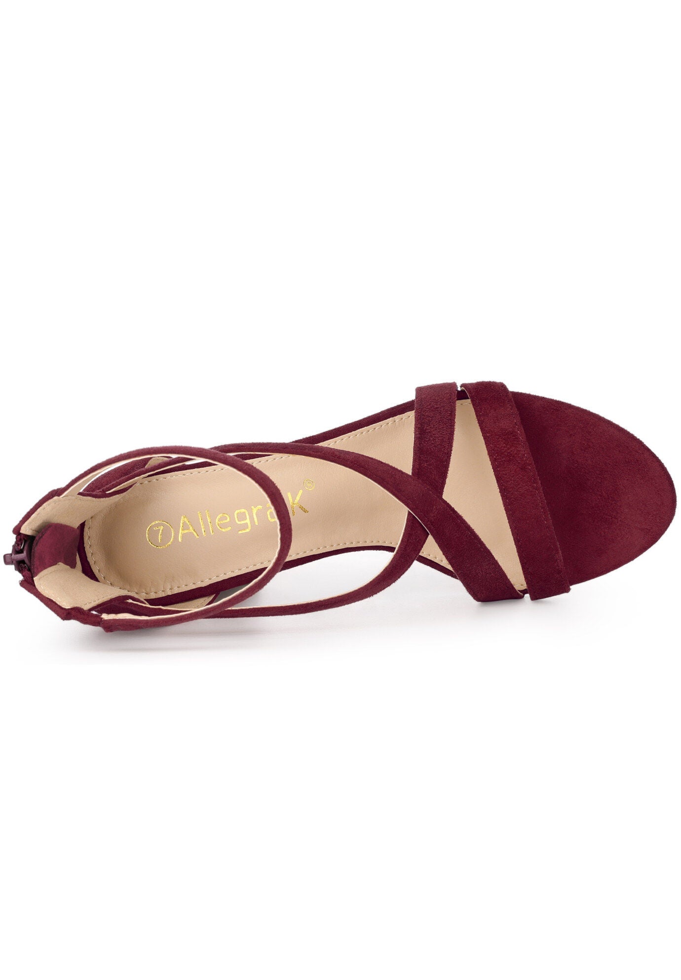 Crisscross Ankle Strap Chunky Heel Sandals, Burgundy / Burgundy, alternate image number 3